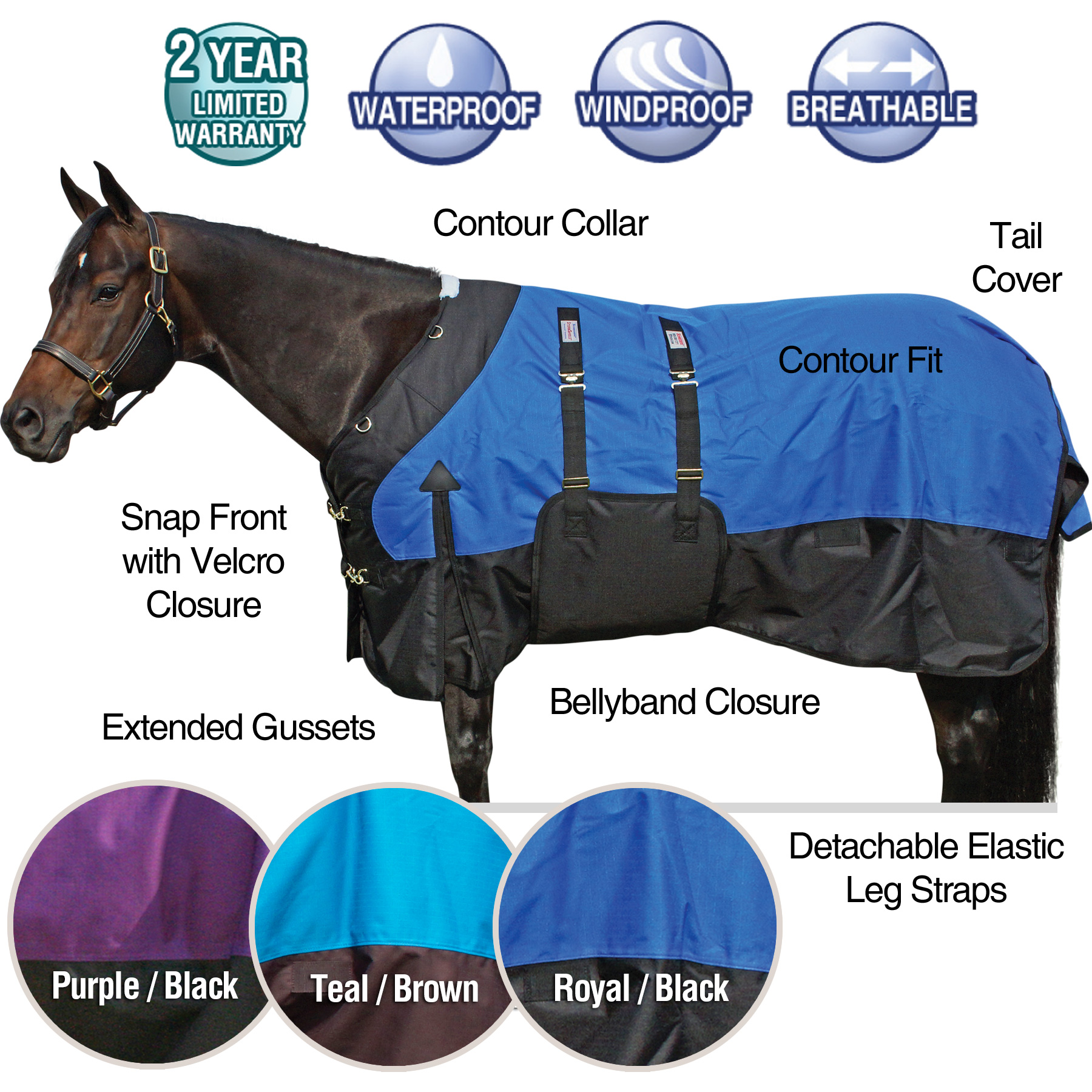 1200D Waterproof StormShield Contour Collar Classic Surcingle Horse Turnout Sheet Criss-Cross Surcingle Various Sizes and Colors Windproof & Breathable Outer Cover 
