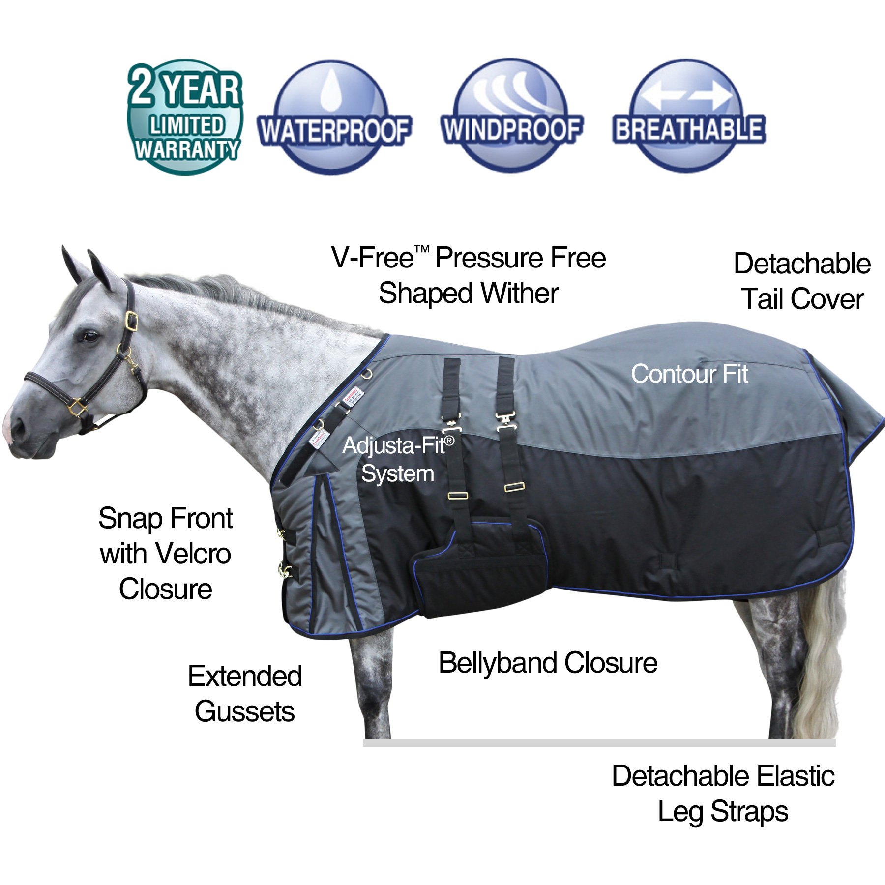Adjusta-Fit® SuperQuilt V-Free® Leg Strap Horse Stable Blanket - Medium  Weight