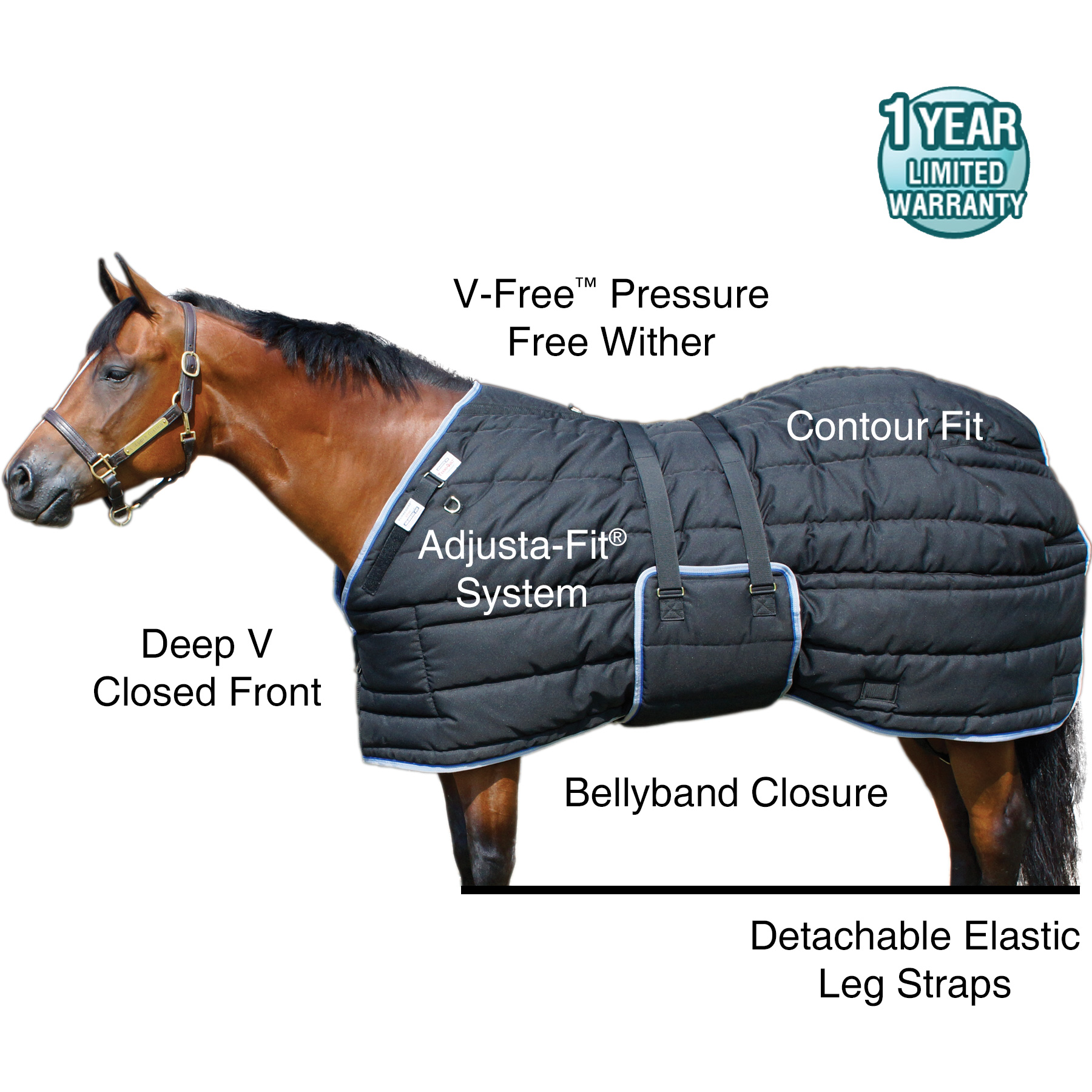 Adjusta-Fit® Tekno-Fleece® V-Free® Leg Strap Horse Stable Blanket -  Lightweight